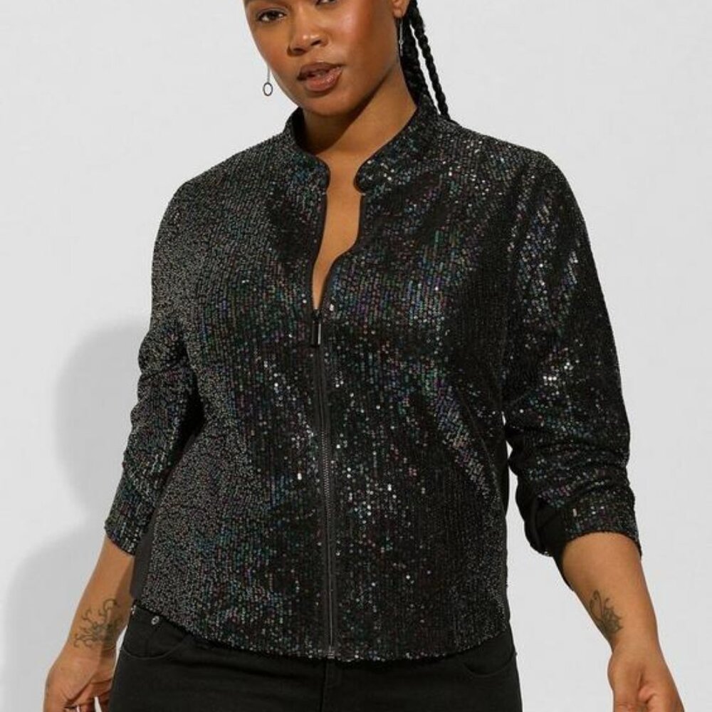 Torrid Black Sequin Zip Up Moto Jacket 2X (18-20)